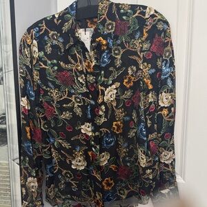 Black Floral Button-Up Blouse